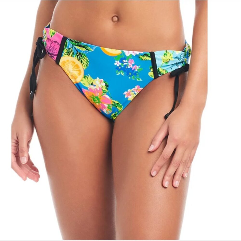 Bar III Tropical-Print Shirred-Side Hipster Bikini Bottoms - Size: Medium - NWT